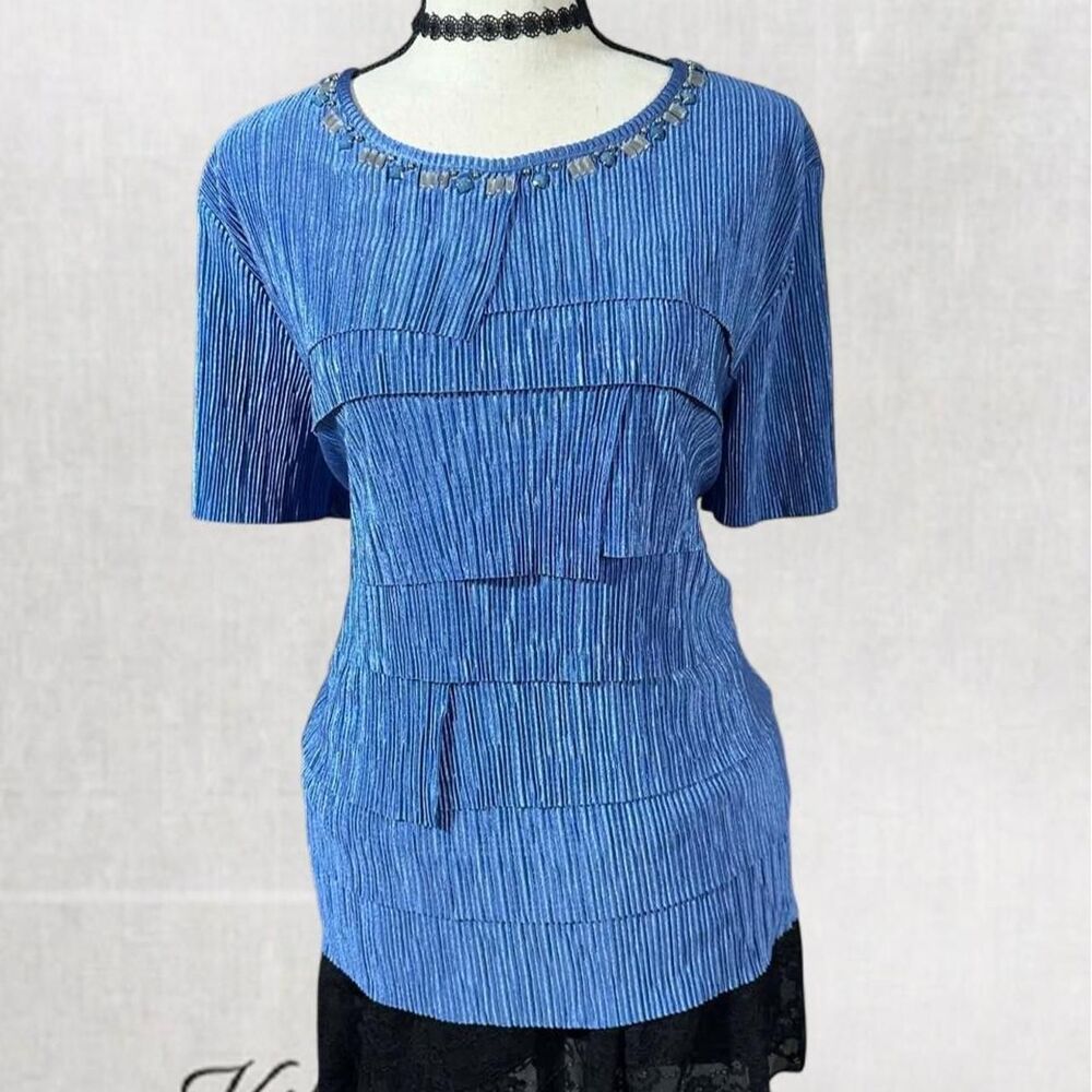 Coquette Glam Blue Casual Pleated Blouse